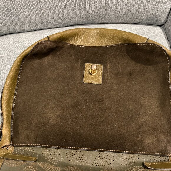 Orla Kiely Stem Olive Green Punched Leather Crossbody Messenger Bag - Picture 8 of 10